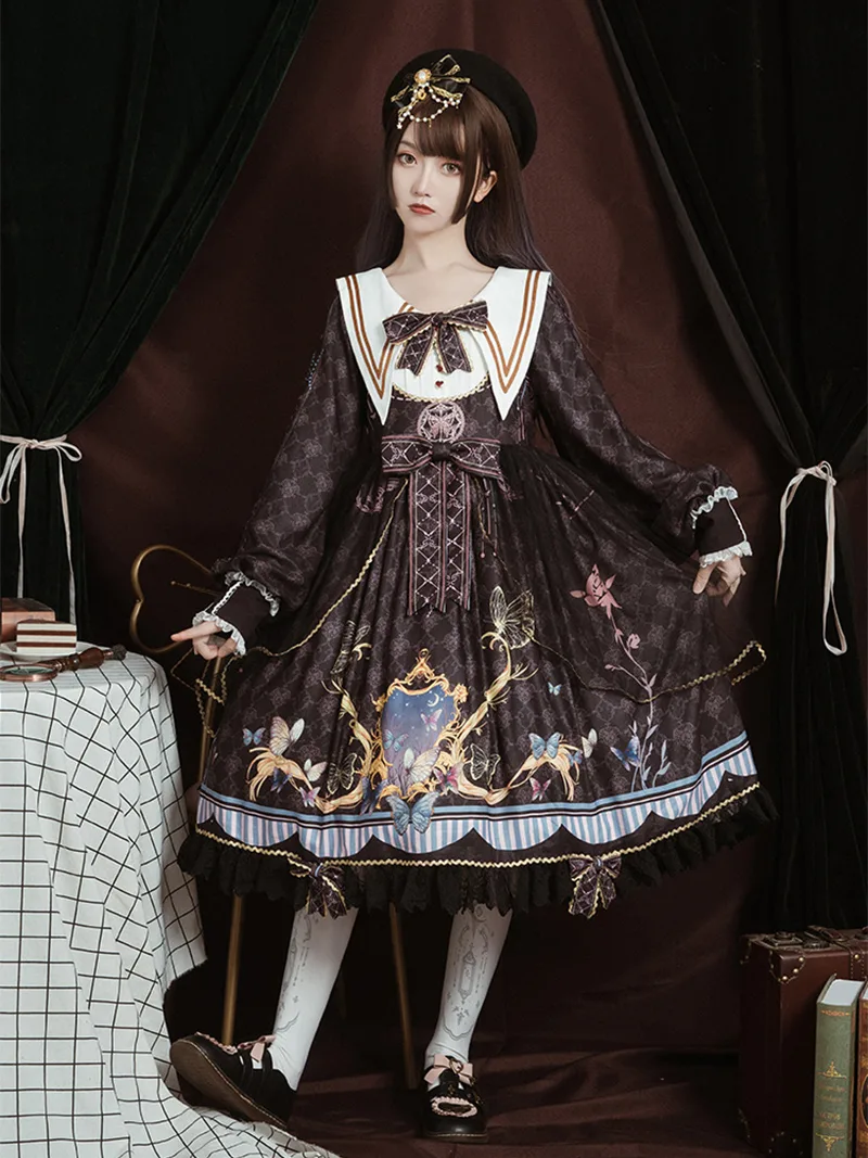 Elegant lolita outfit dress to impress with Butterfly OP, cute and comfortable plus-size design for daily wear