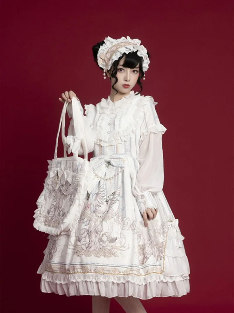 Lolita outfits original elegant long-sleeve OP dress with cute and classic design for daily lolita fashion style