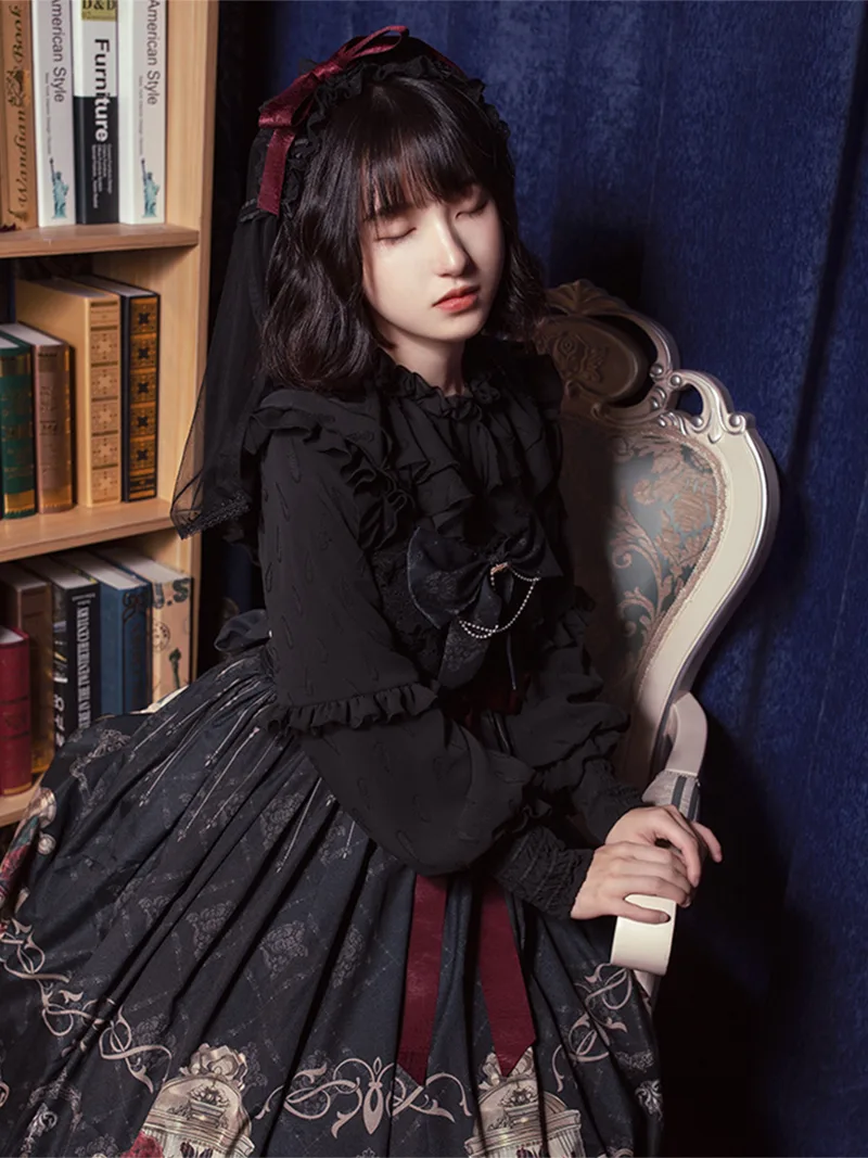 Lollita fashion Nightingale and Rose JSK withpuji original lolita dress featuring elegant rose and birdcage print design