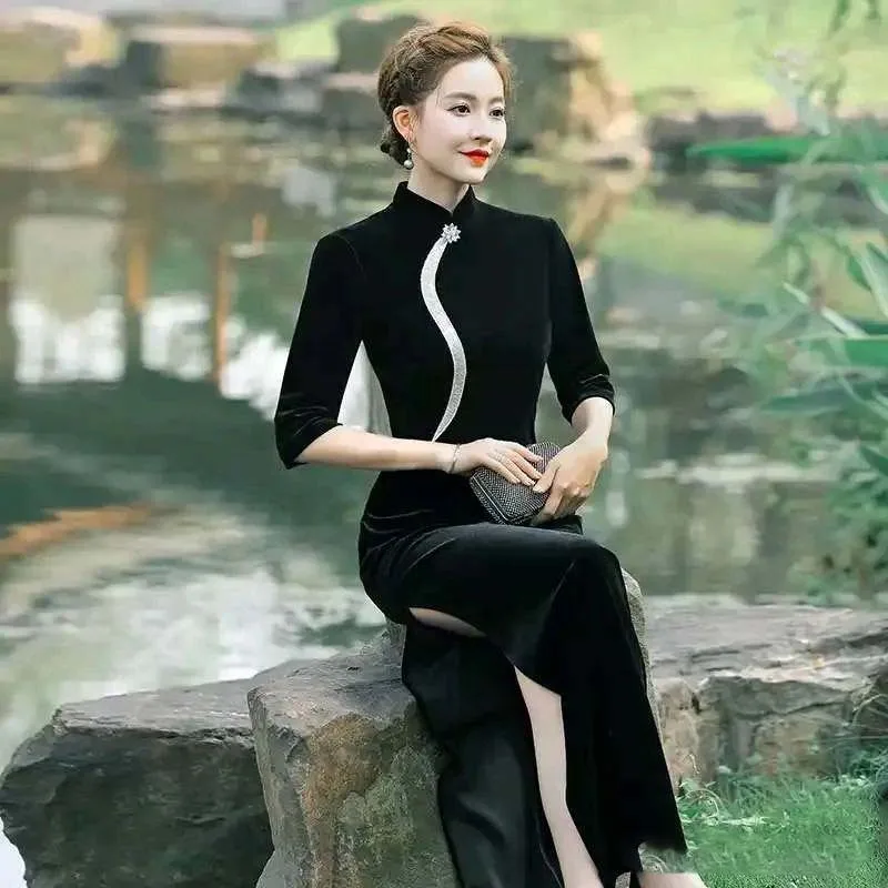 Elegant woman wearing a traditional qipao dress, illustrating cultural taboos to avoid