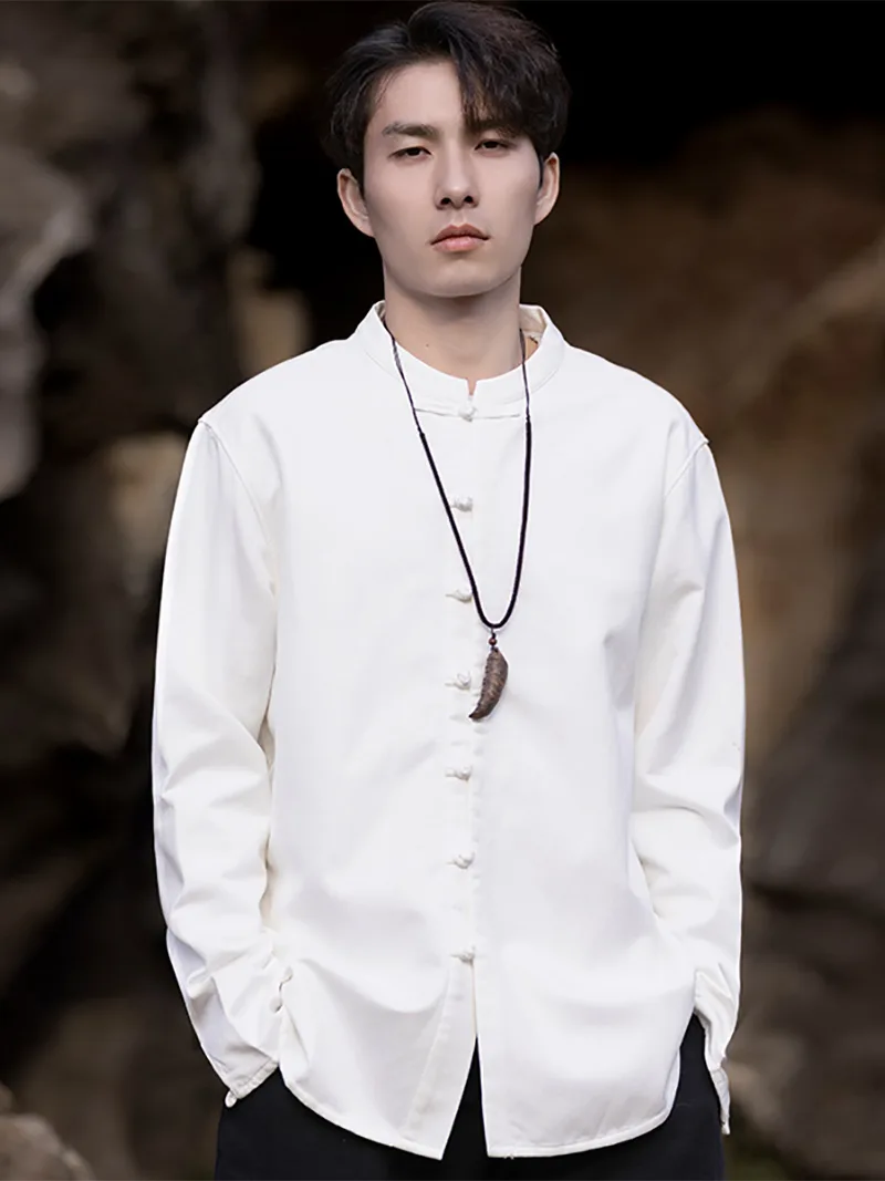 Tang suit Chinese men’s winter jacket with stand collar and fleece lining in solid color design