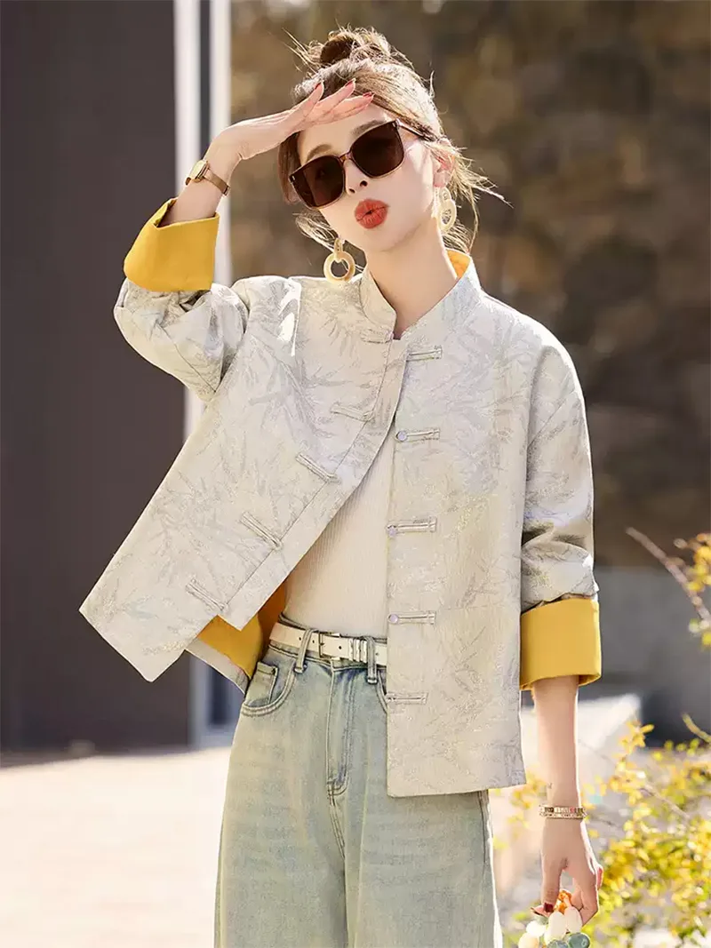 Tang suit female long sleeve embroidered Chinese jacket for women with modern elegant design and traditional elements