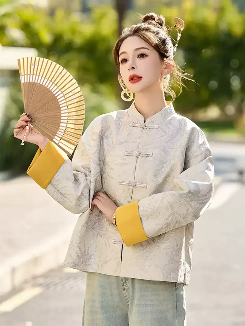 Tang suit female long sleeve embroidered Chinese jacket for women with modern elegant design and traditional elements