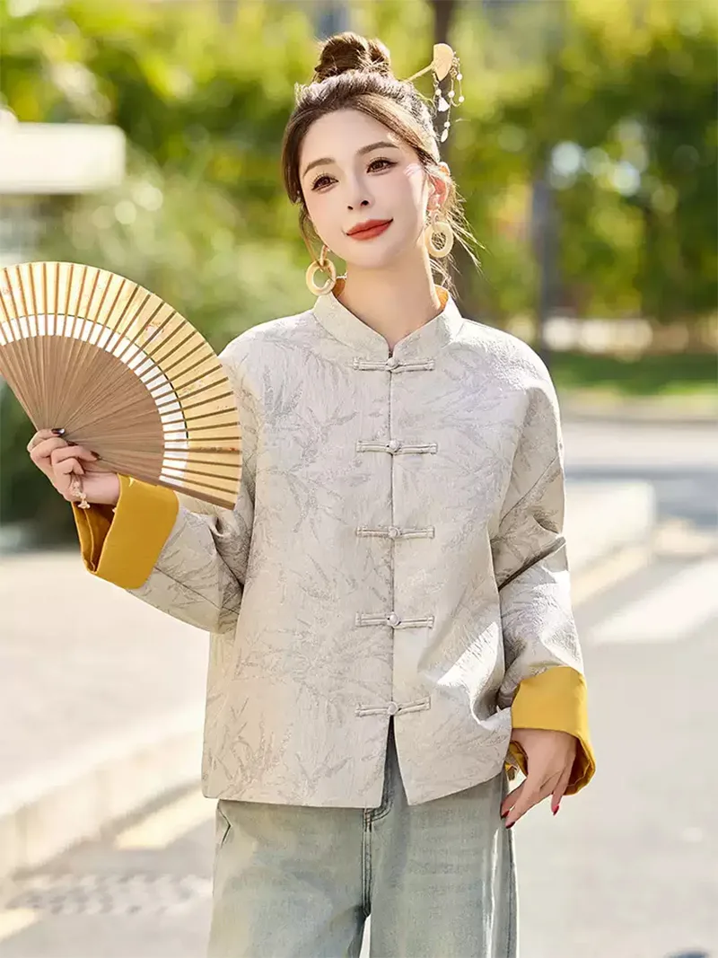 Tang suit female long sleeve embroidered Chinese jacket for women with modern elegant design and traditional elements
