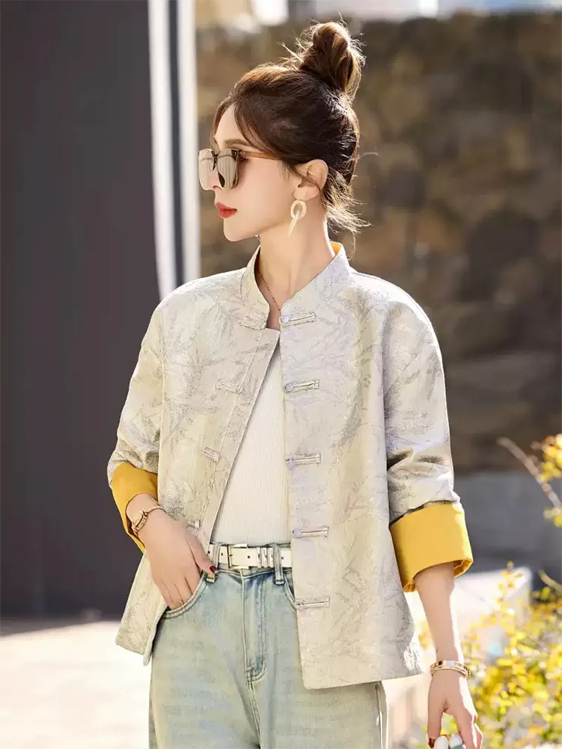 Tang suit female long sleeve embroidered Chinese jacket for women with modern elegant design and traditional elements