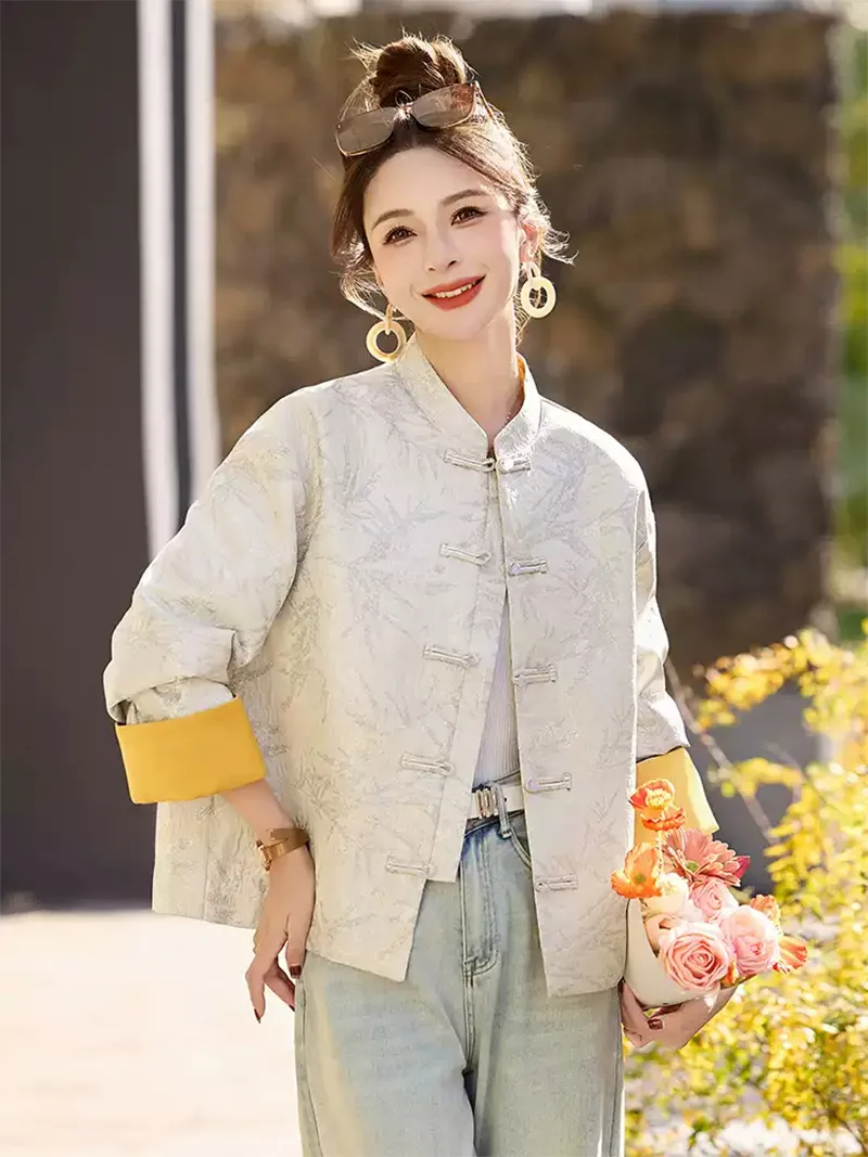 Tang suit female long sleeve embroidered Chinese jacket for women with modern elegant design and traditional elements