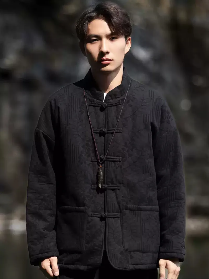 Tang suit men online, vintage Chinese winter cotton jacket with mandarin collar and frog buttons