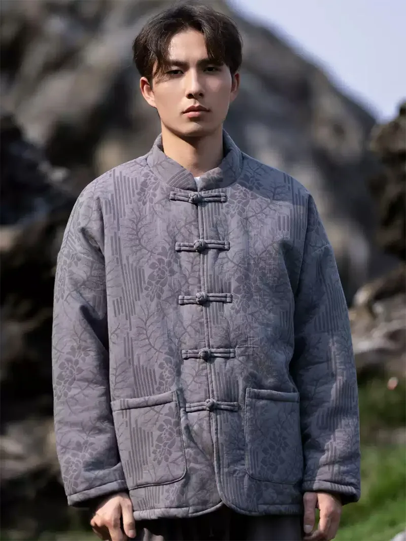 Tang suit men online, vintage Chinese winter cotton jacket with mandarin collar and frog buttons