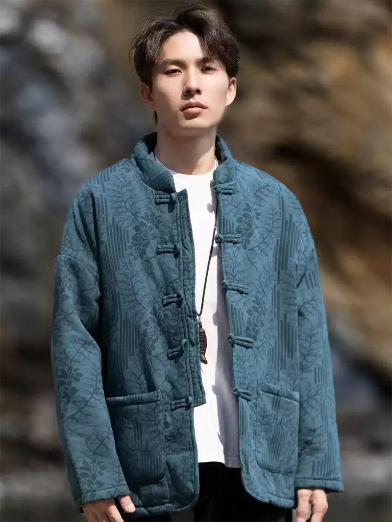 Tang suit men online, vintage Chinese winter cotton jacket with mandarin collar and frog buttons