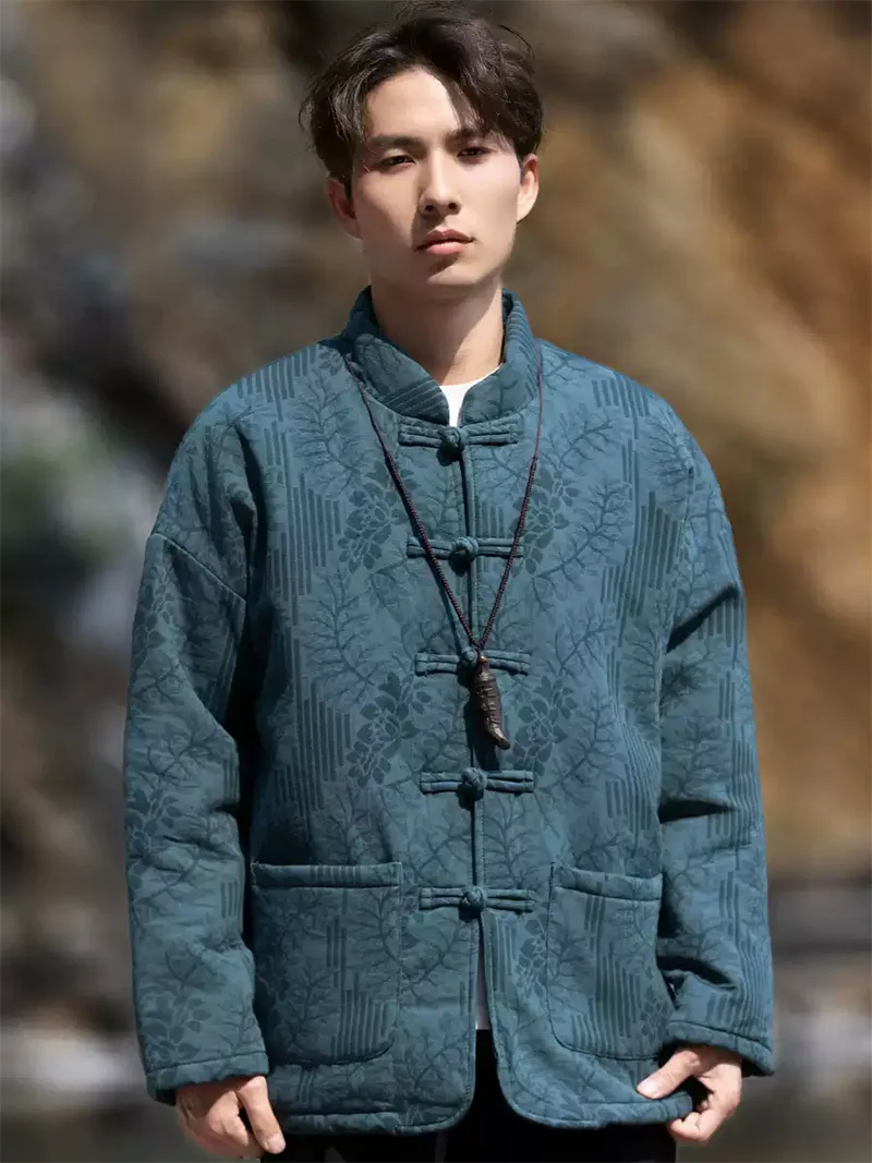 Tang suit men online, vintage Chinese winter cotton jacket with mandarin collar and frog buttons