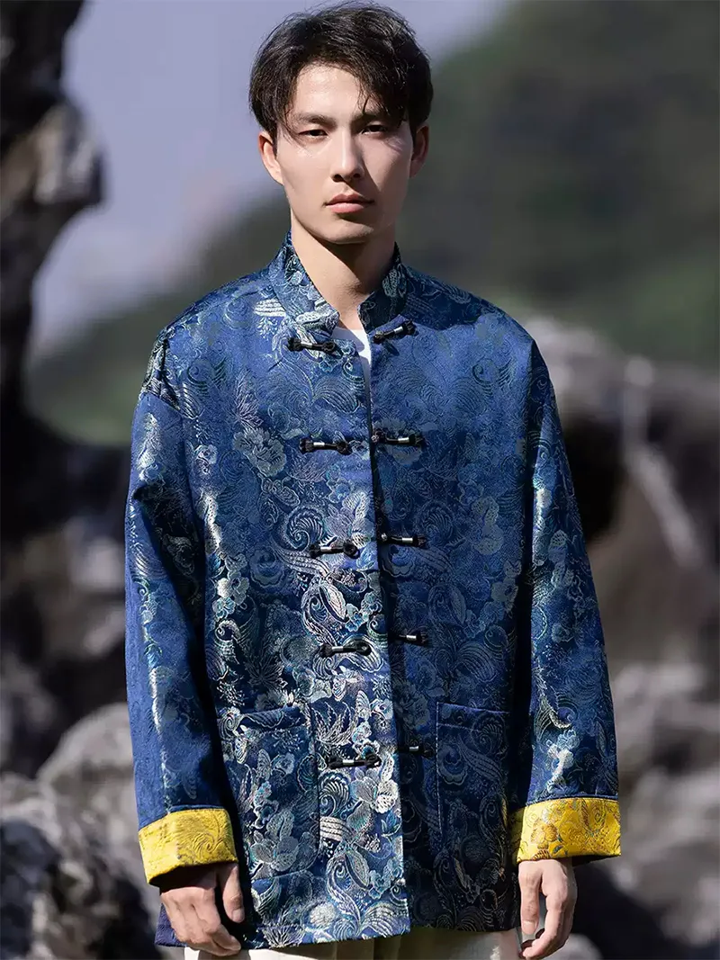 Men’s Tang suit jacket with Chinese frog buttons, loose-fit autumn winter coat in new traditional style
