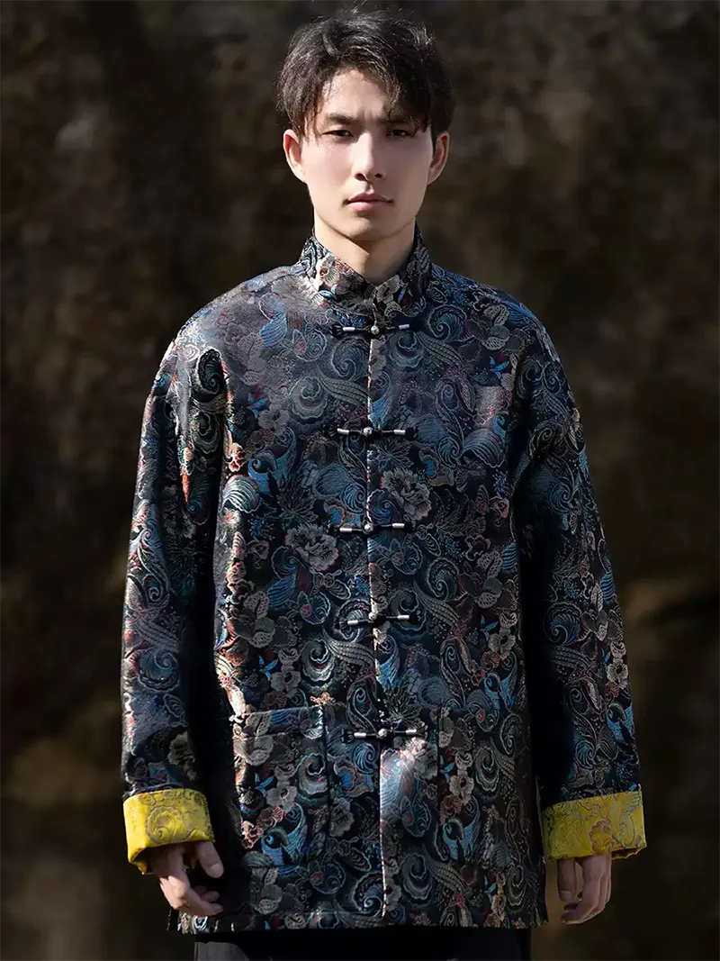 Men’s Tang suit jacket with Chinese frog buttons, loose-fit autumn winter coat in new traditional style