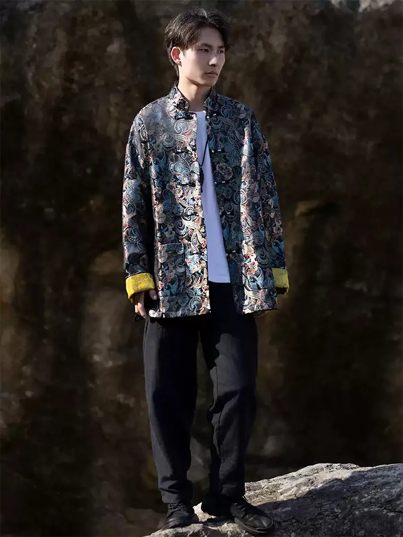 Men’s Tang suit jacket with Chinese frog buttons, loose-fit autumn winter coat in new traditional style