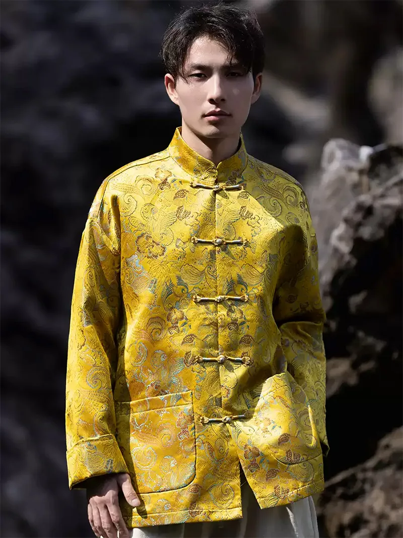 Men’s Tang suit jacket with Chinese frog buttons, loose-fit autumn winter coat in new traditional style