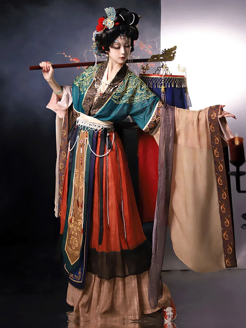 Traditional Chinese hanfu with embroidered fairy shawl and elegant flowing design for women