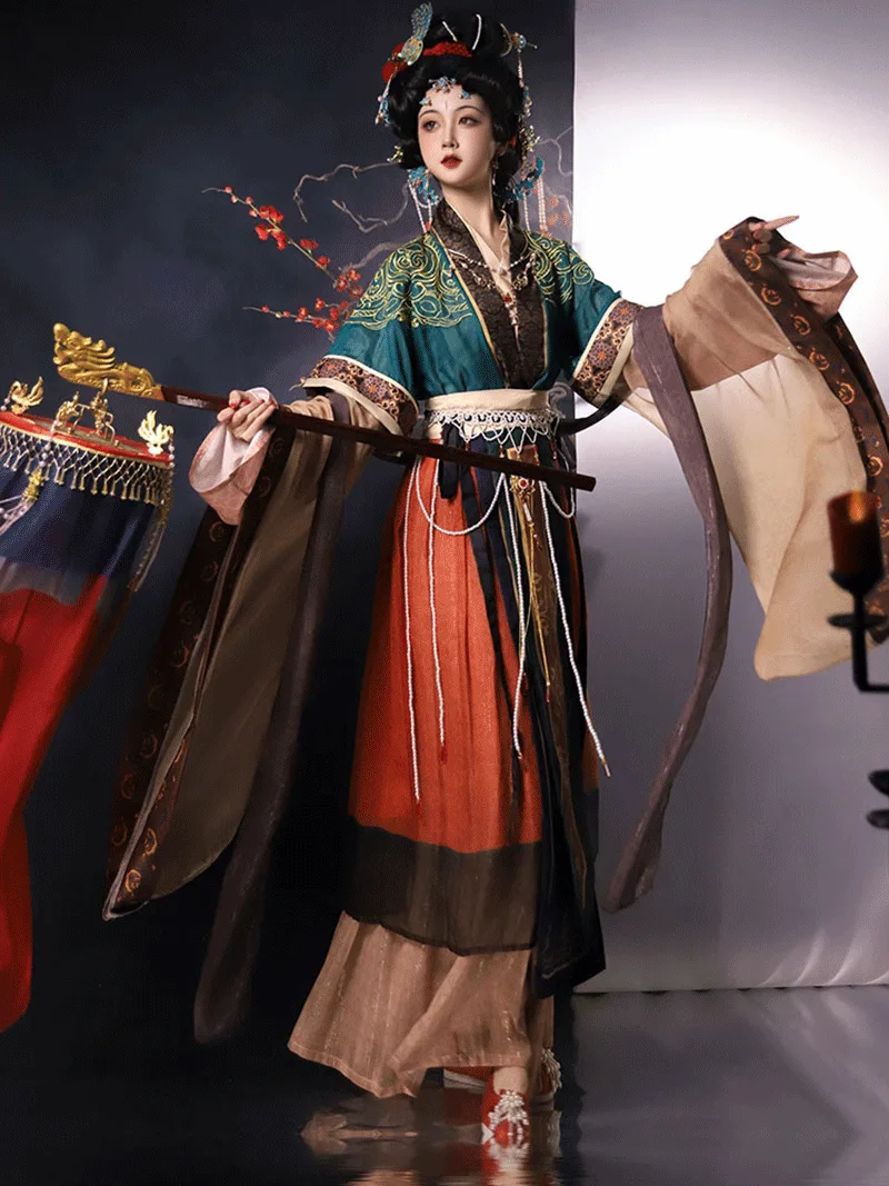 Traditional Chinese hanfu with embroidered fairy shawl and elegant flowing design for women