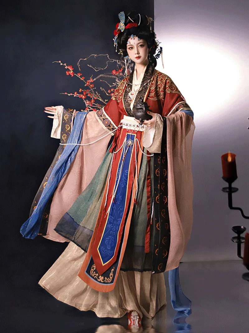 Traditional Chinese hanfu with embroidered fairy shawl and elegant flowing design for women