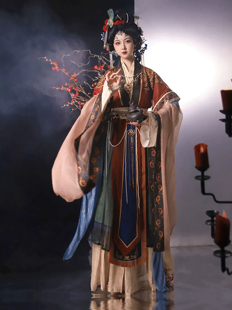 Traditional Chinese hanfu with embroidered fairy shawl and elegant flowing design for women