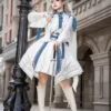 White Lolita dress with knight military punk style shirt and SK skirt set