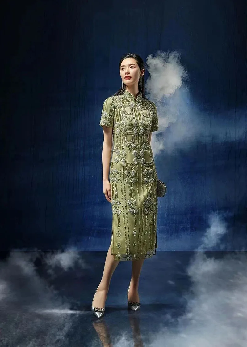 Woman qipao expressing traditional Chinese elegance and cultural heritage.