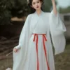 elegant white china dress traditional hanfu style with wide sleeves winter outfit