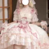 Sweet lolitia rose wedding dress with princess silhouette and short embroidered skirt
